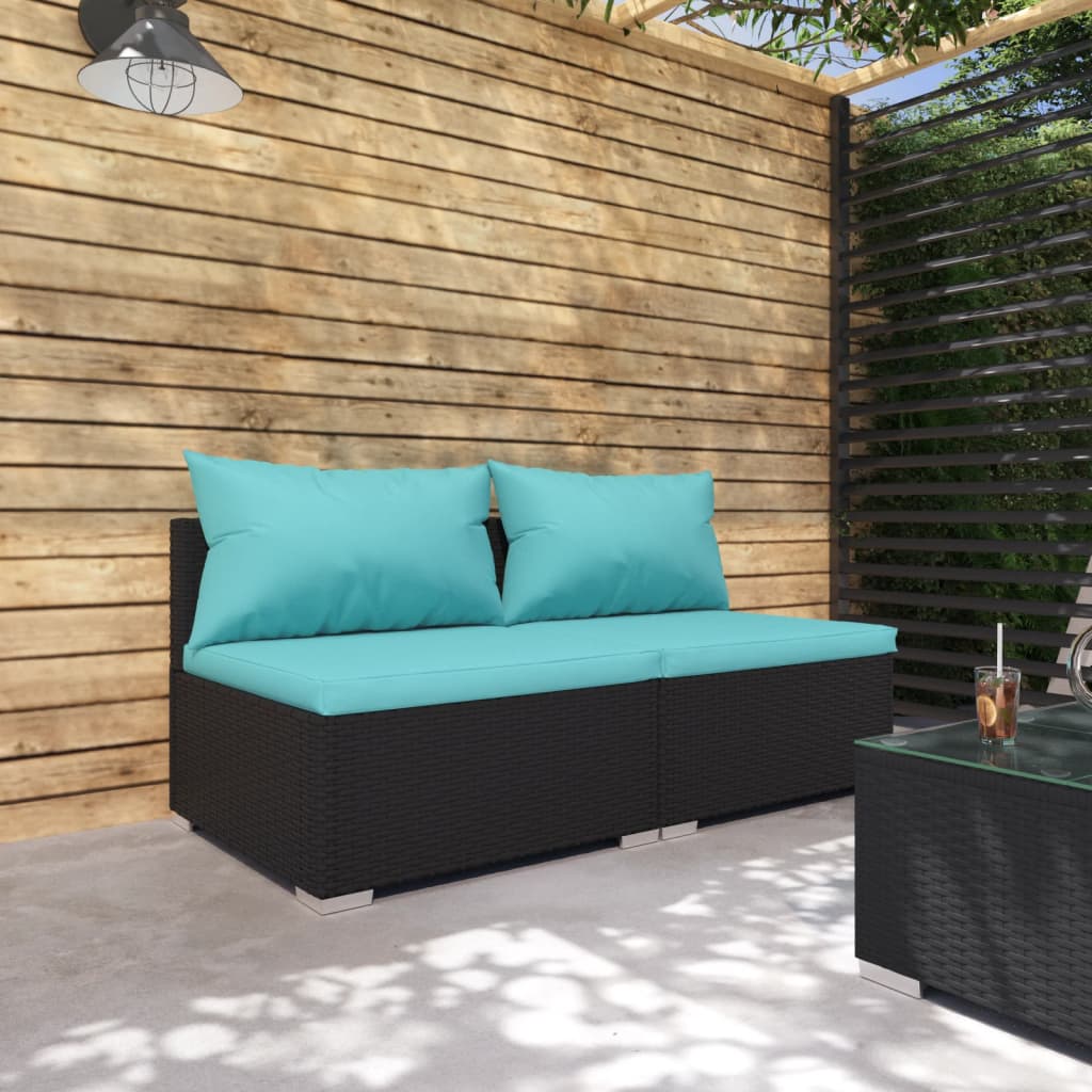 vidaXL 2-tlg. Garten-Lounge-Set mit Kissen Poly Rattan Schwarz