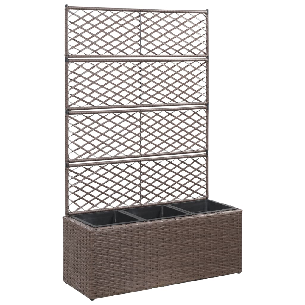 vidaXL Hochbeet mit Rankgitter 3 Töpfe 83×30×130cm Poly Rattan Braun