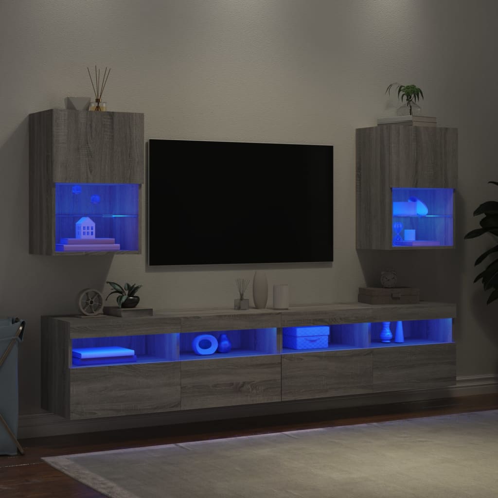 vidaXL TV-Schränke mit LED-Leuchten 2 Stk. Grau Sonoma 40,5x30x60 cm