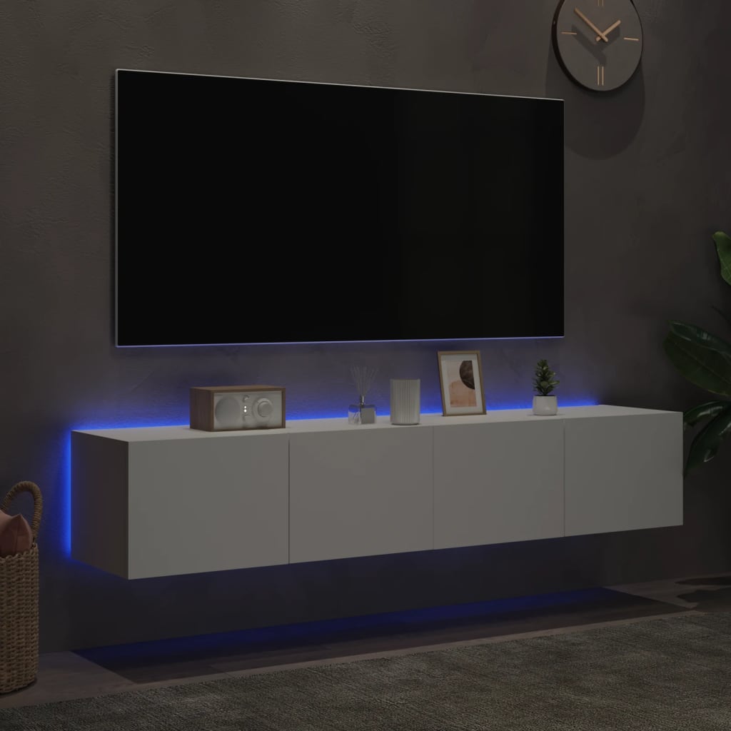 vidaXL TV-Wandschränke mit LED-Leuchten 2 Stk. Weiß 80x35x31 cm