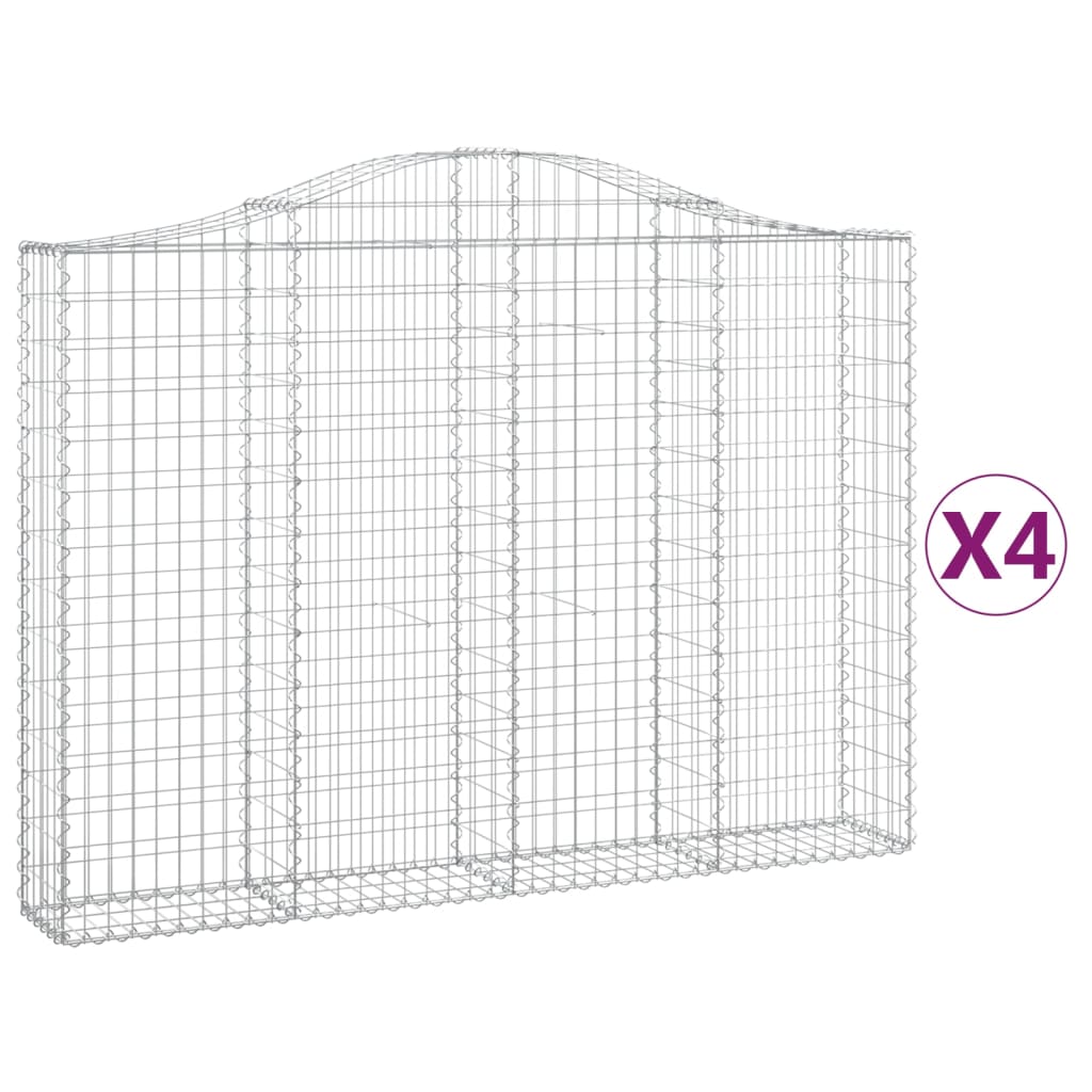 vidaXL Gabionen mit Hochbogen 4 Stk. 200x30x140/160cm Verzinktes Eisen