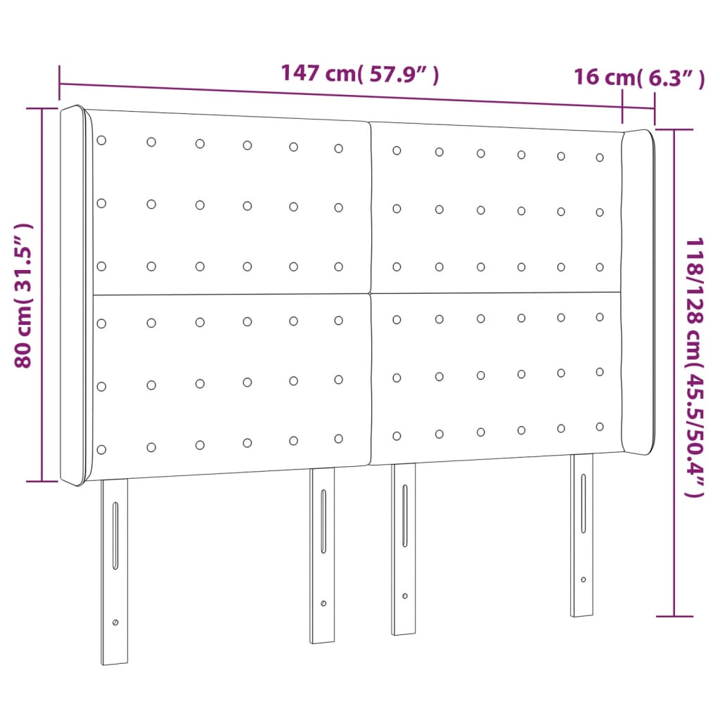 vidaXL Kopfteil mit Ohren Schwarz 147x16x118/128 cm Stoff