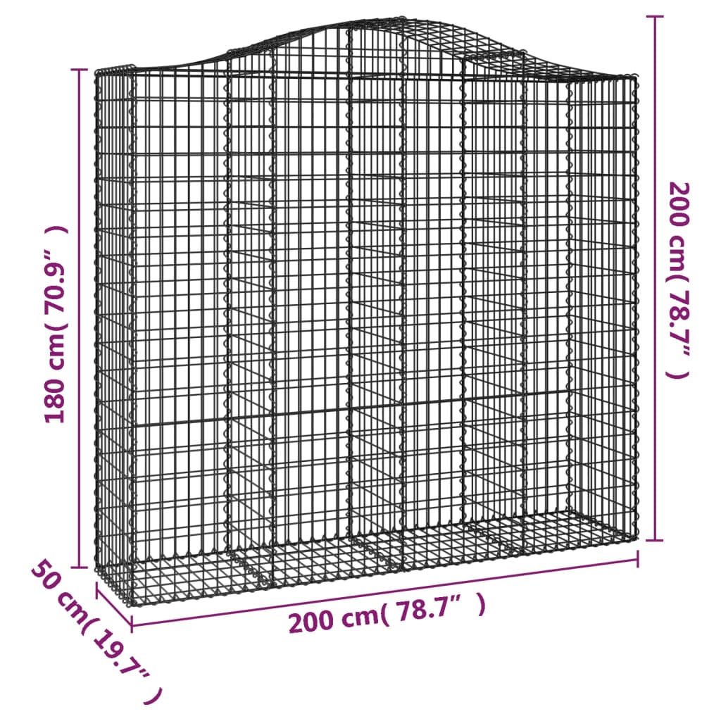 vidaXL Gabionen mit Hochbogen 15Stk. 200x50x180/200cm Verzinktes Eisen