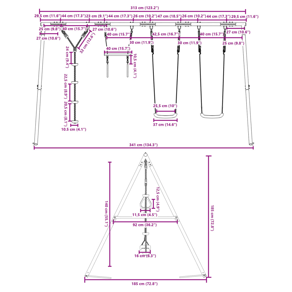 vidaXL Schaukel-Set mit Schaukelsitzen Trapez und Kletterschaukel