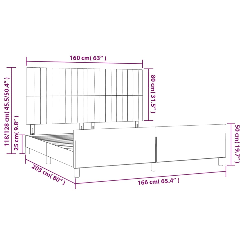 vidaXL Bettgestell mit Kopfteil Dunkelgrau 160x200 cm Samt