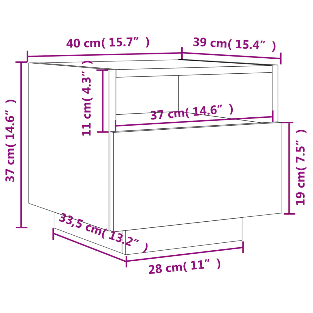 vidaXL Nachttisch mit LED-Leuchten Grau Sonoma 40x39x37 cm