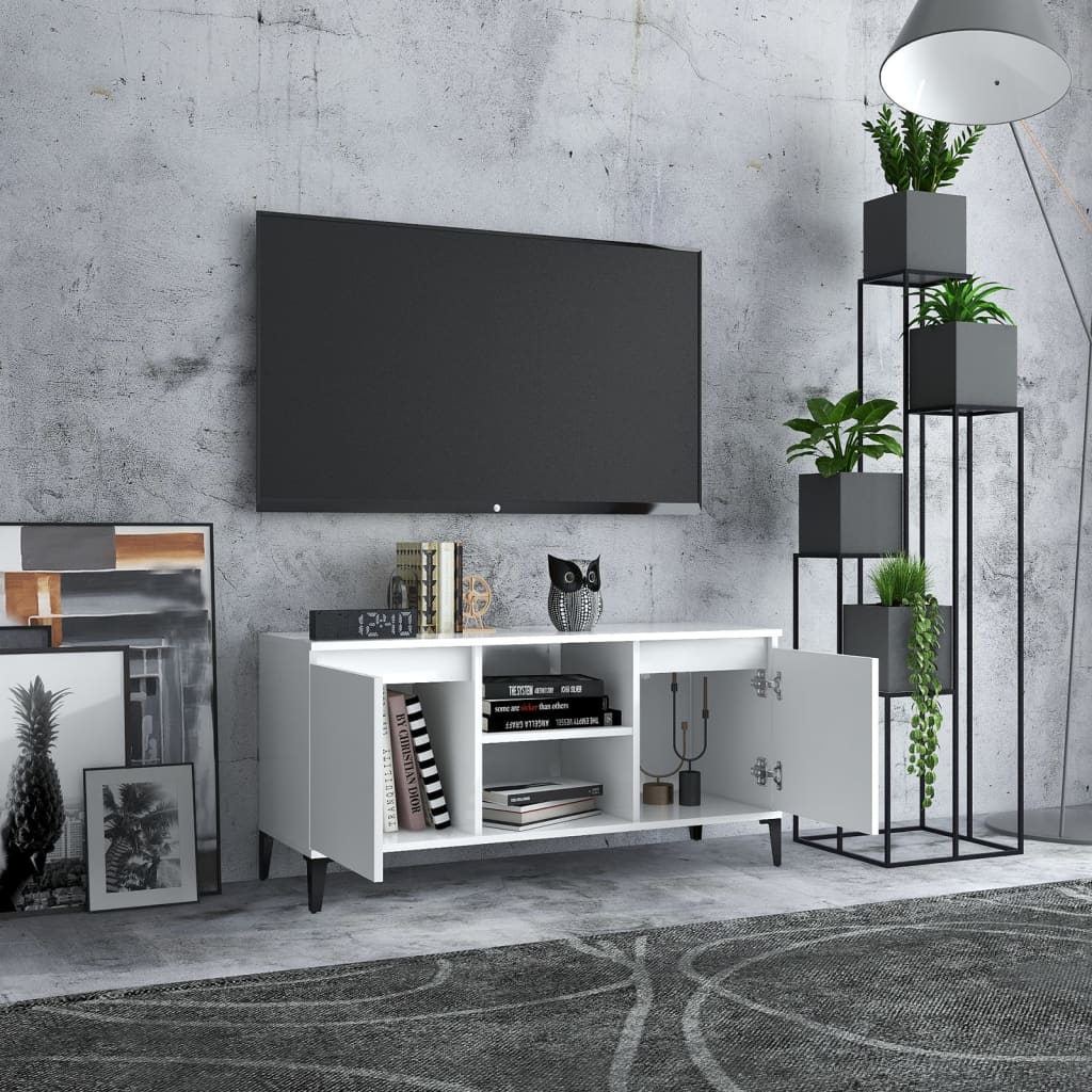 vidaXL TV-Schrank mit Metallbeinen Weiß 103,5x35x50 cm