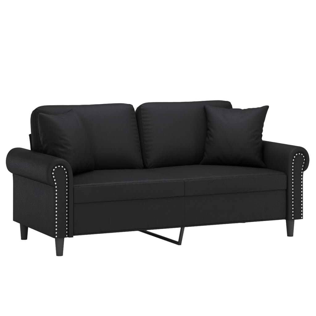 vidaXL 2-Sitzer-Sofa mit Zierkissen Schwarz 140 cm Kunstleder