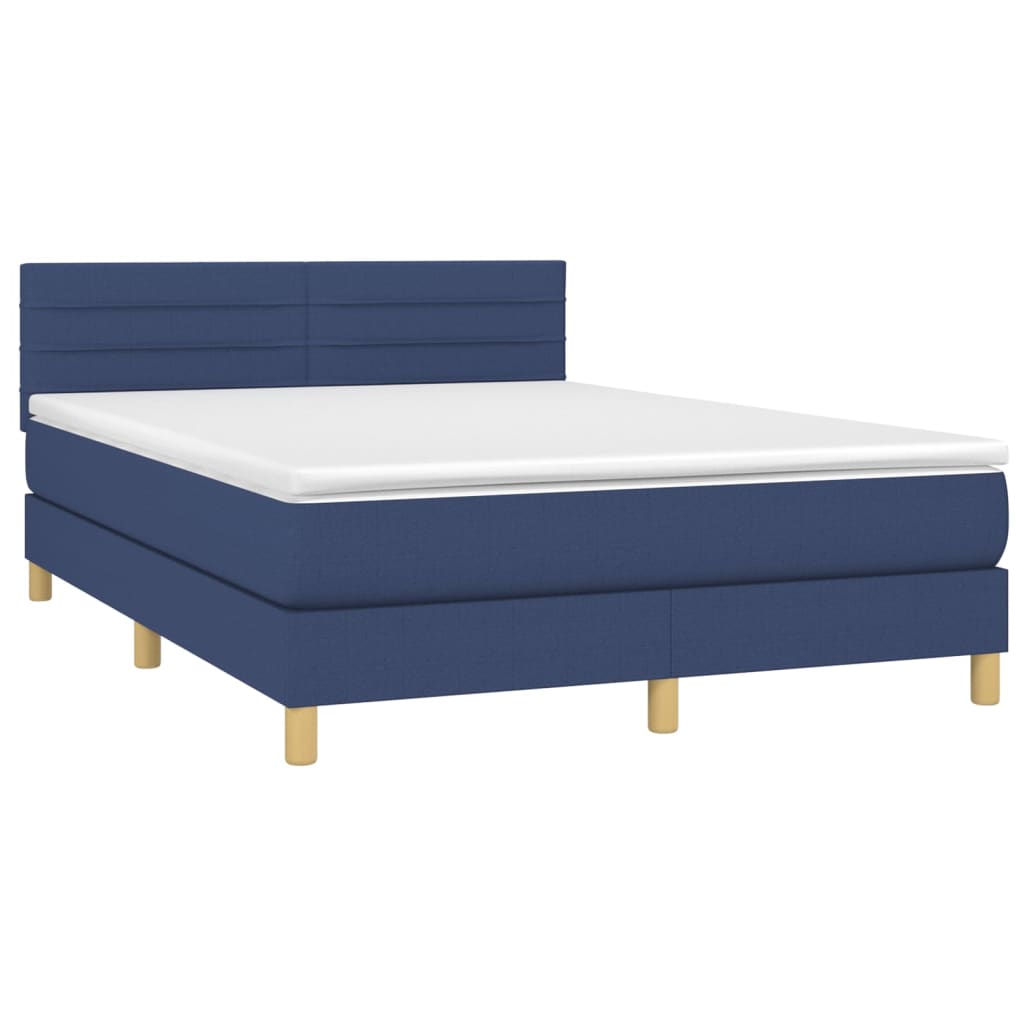 vidaXL Boxspringbett mit Matratze & LED Blau 140x190 cm Stoff