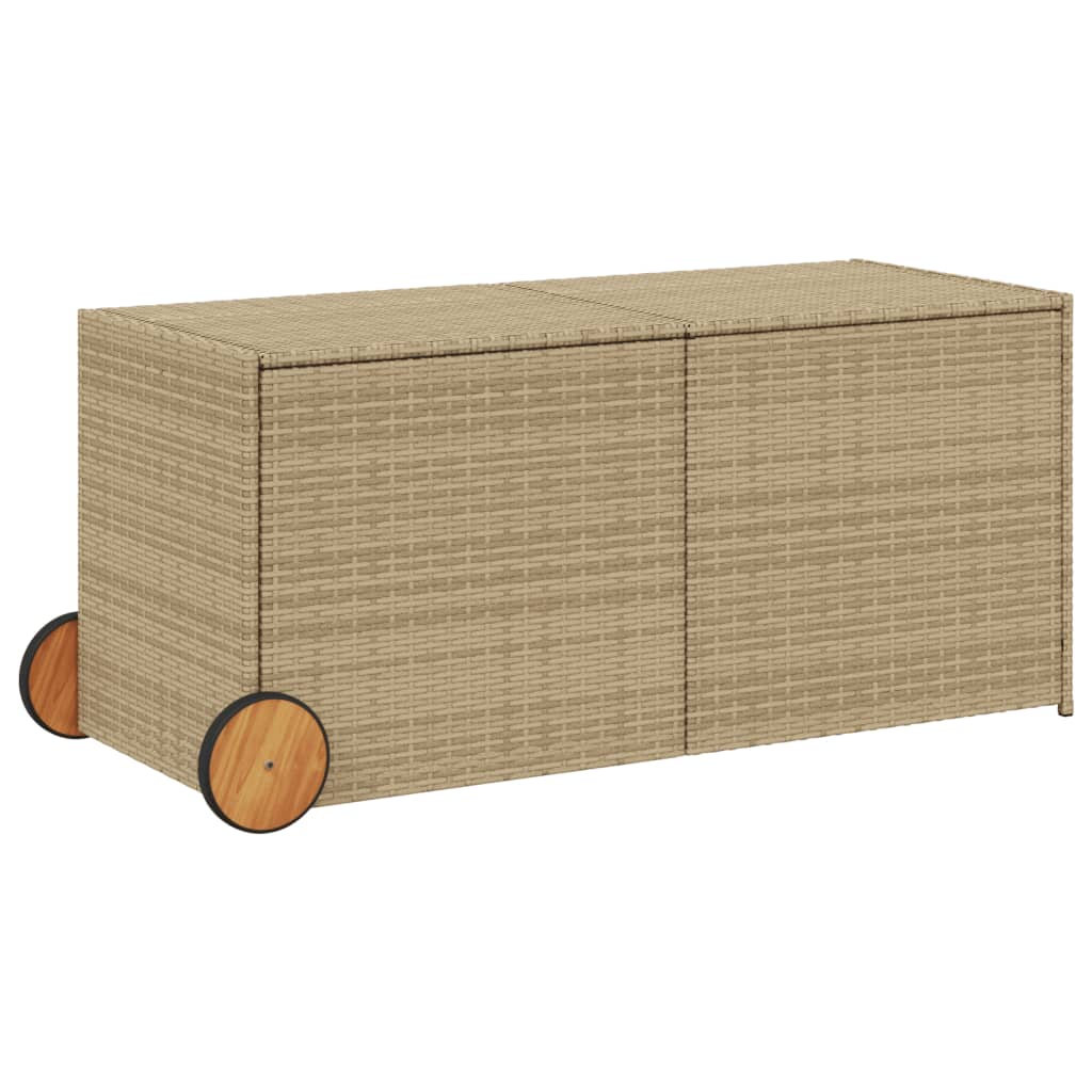 vidaXL Gartentruhe mit Rollen Beige 283L Poly Rattan