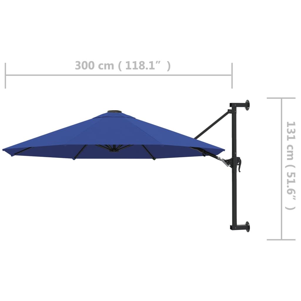 vidaXL Sonnenschirm zur Wandmontage mit Metall-Mast 300 cm Blau