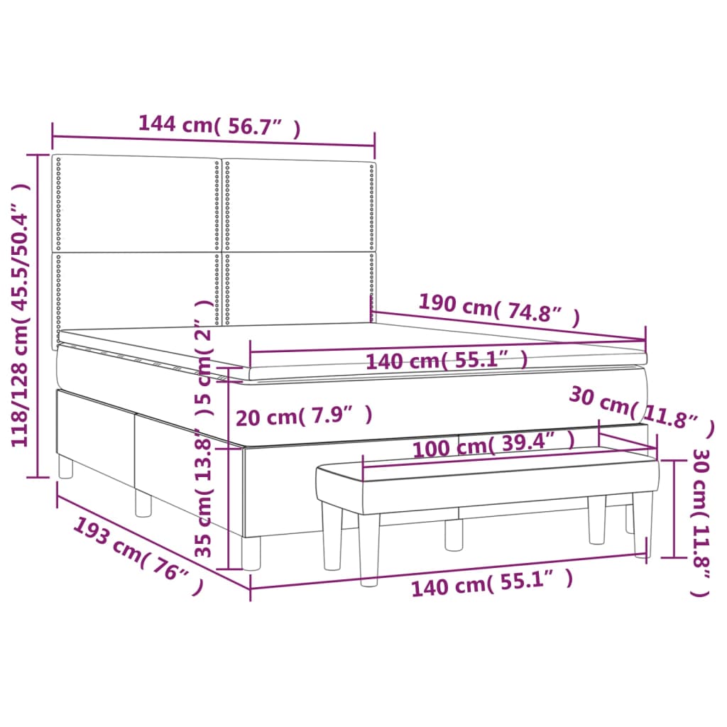 vidaXL Boxspringbett Matratze Cappuccino-Braun 140x190cm Kunstleder