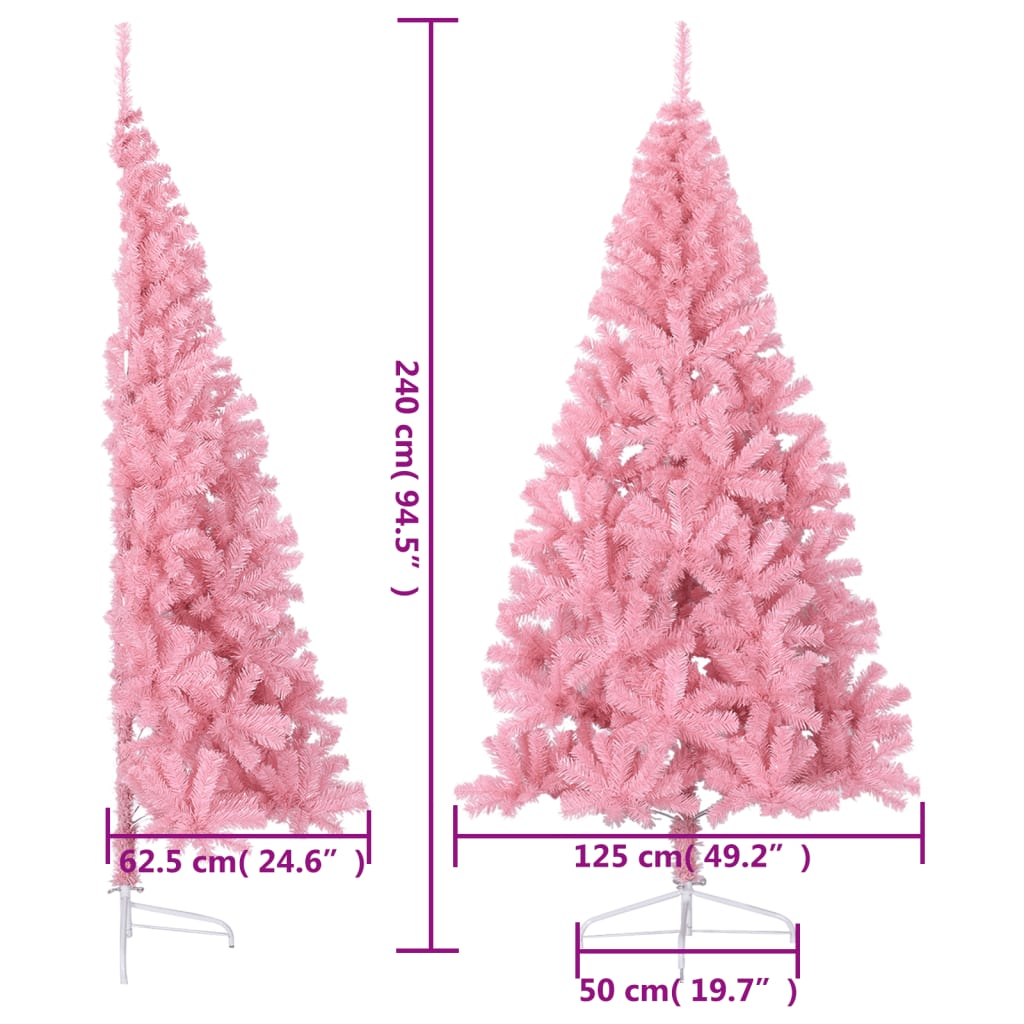 vidaXL Künstlicher Halb-Weihnachtsbaum mit Ständer Rosa 240 cm PVC