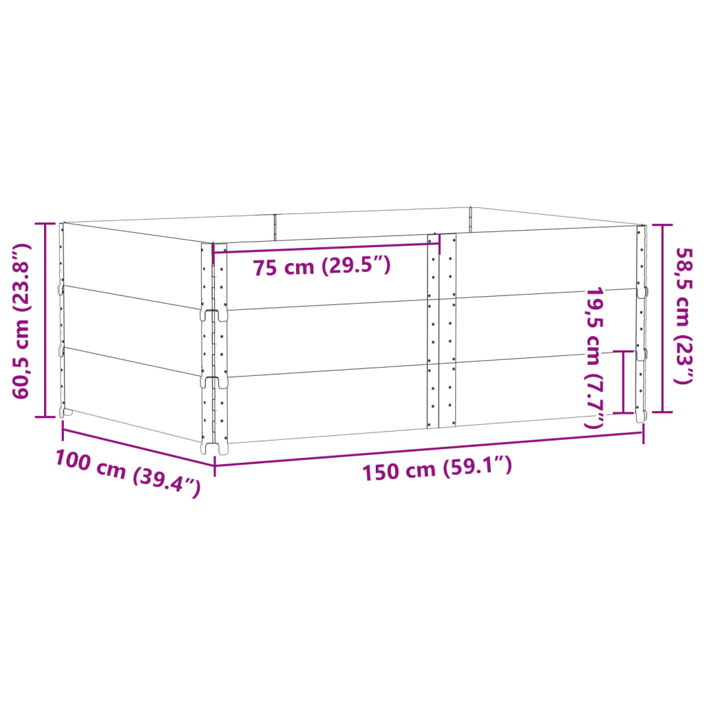 vidaXL Paletten-Aufsatzrahmen 3 Stk. Schwarz 150x100 Massivholz Kiefer