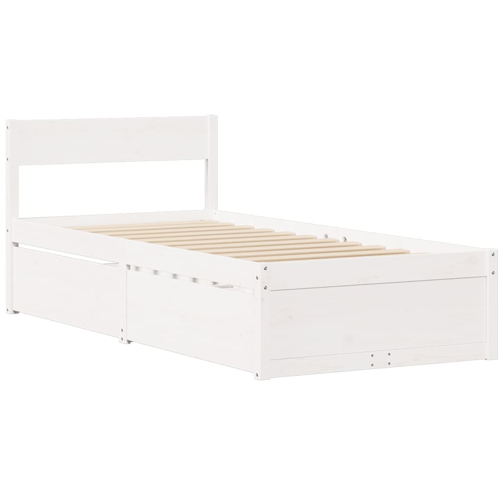 vidaXL Bett mit Schubladen und Matratze Weiß 90x190 cm Massivholz