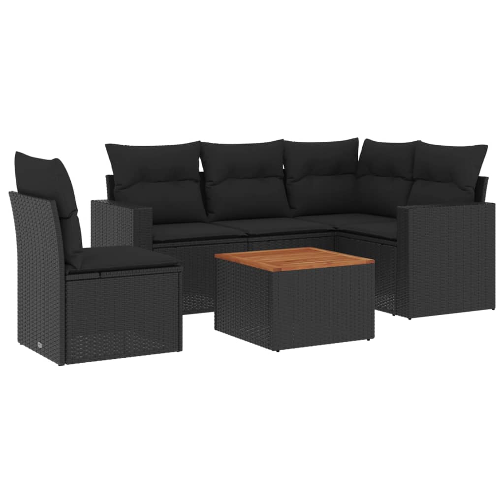 vidaXL 6-tlg. Garten-Sofagarnitur mit Kissen Schwarz Poly Rattan