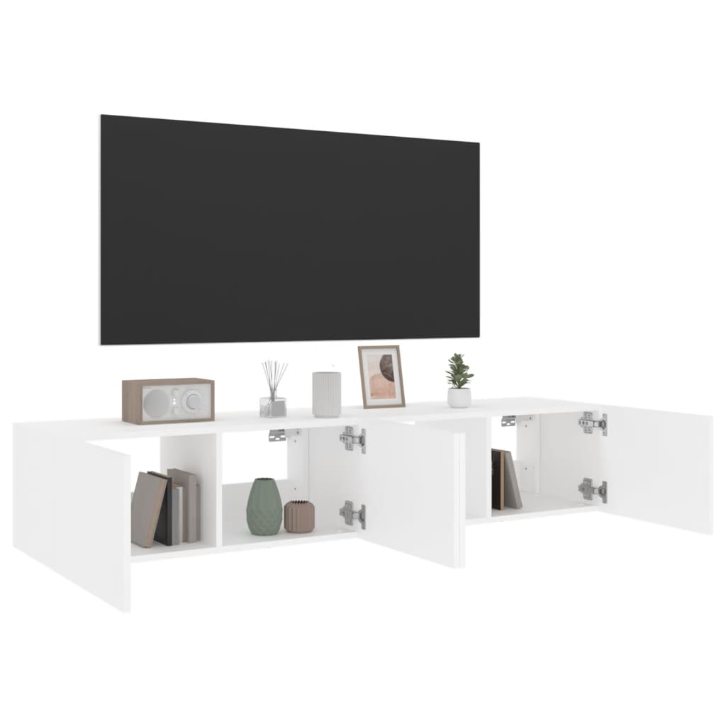 vidaXL TV-Wandschränke mit LED-Leuchten 2 Stk. Weiß 80x35x31 cm