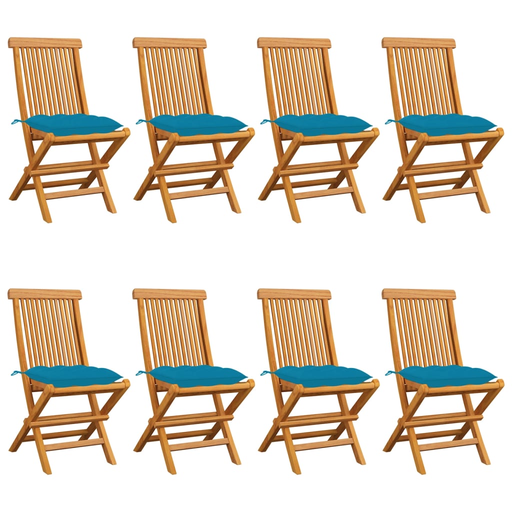vidaXL Gartenstühle mit Hellblauen Kissen 8 Stk. Massivholz Teak