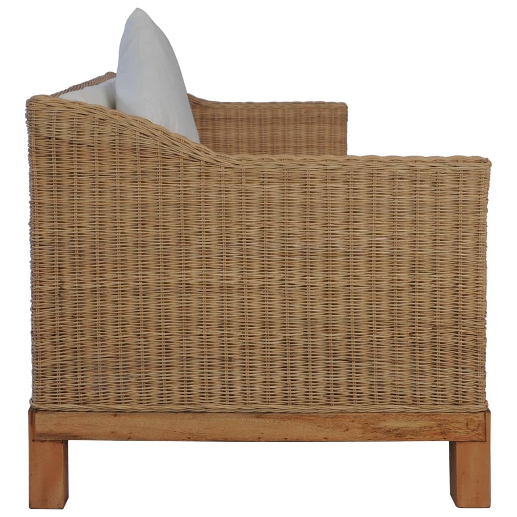 vidaXL 3-Sitzer-Sofa mit Kissen Natürliches Rattan