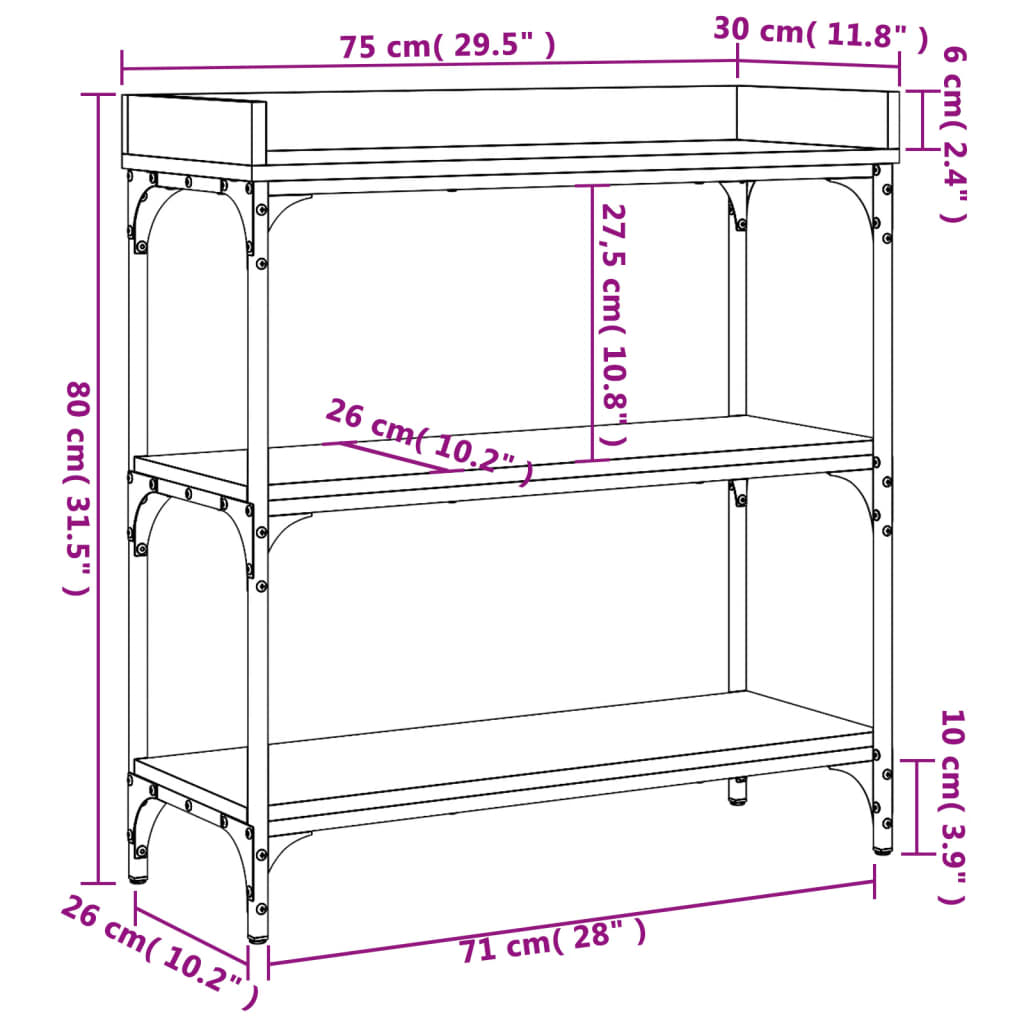 vidaXL Konsolentisch mit Ablagen Braun Eichen-Optik 75x30x80 cm