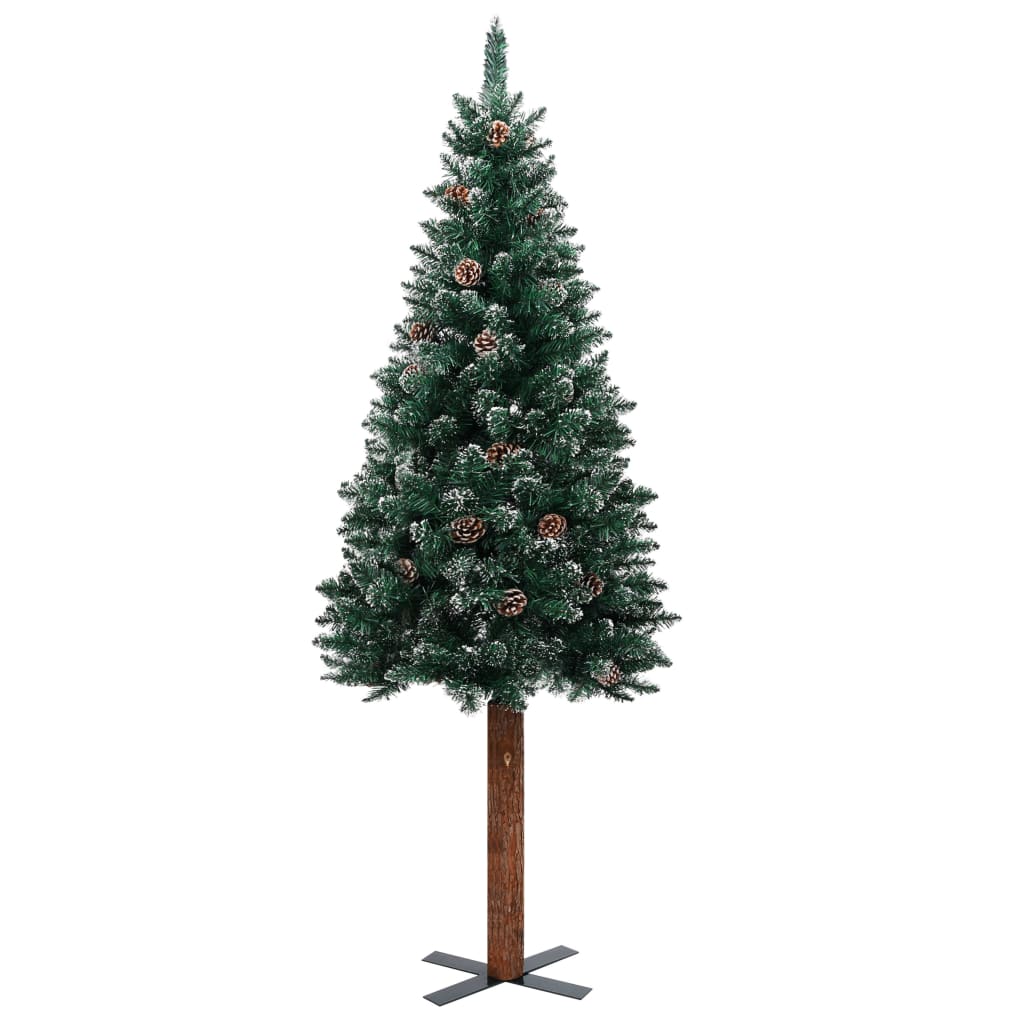 vidaXL Weihnachtsbaum Schlank mit Beleuchtung & Schnee Echtholz 180 cm