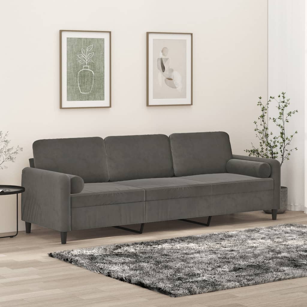 vidaXL 3-Sitzer-Sofa mit Kissen Dunkelgrau 210 cm Samt