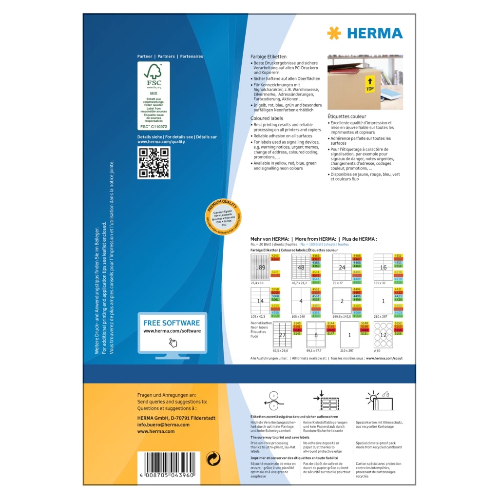 HERMA Universal-Etiketten Permanent A4 105x148 mm 100 Blätter Gelb