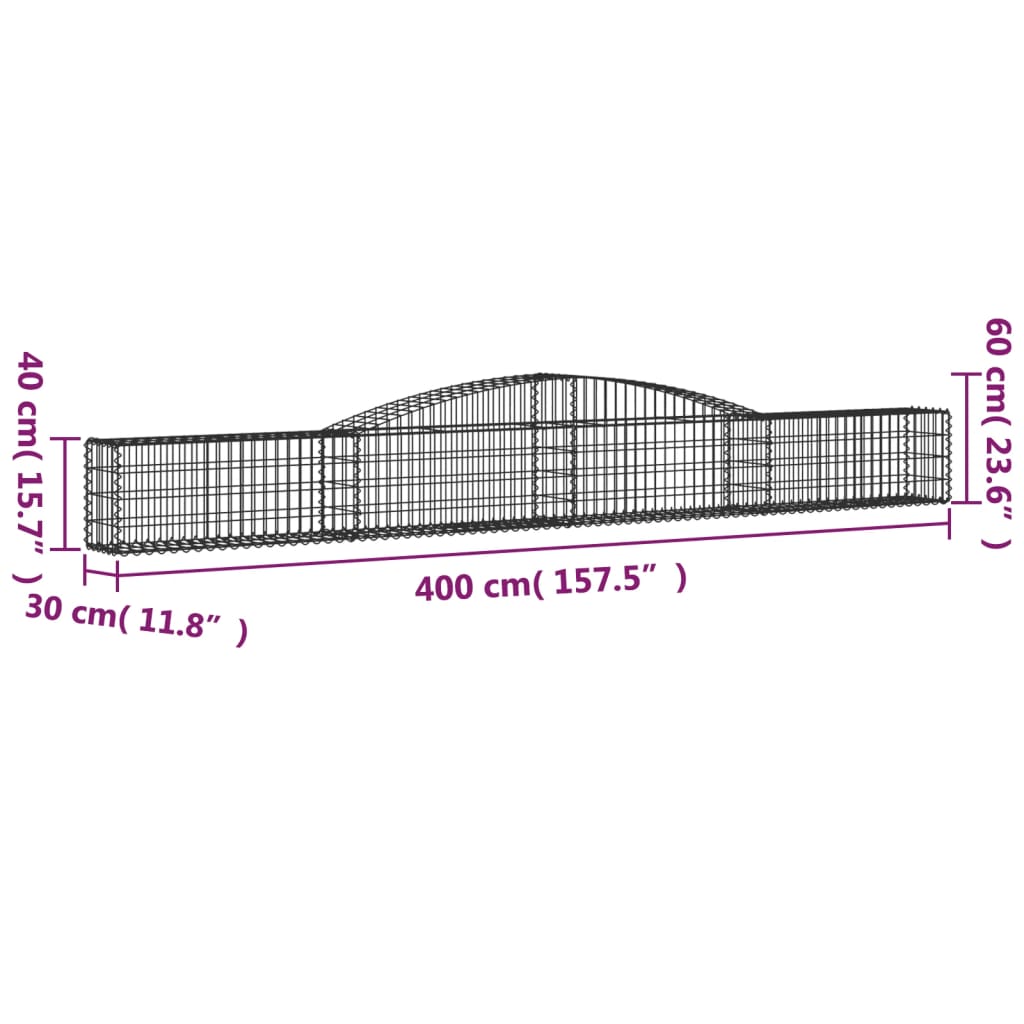 vidaXL Gabionen mit Hochbogen 15 Stk. 400x30x40/60 cm Verzinktes Eisen