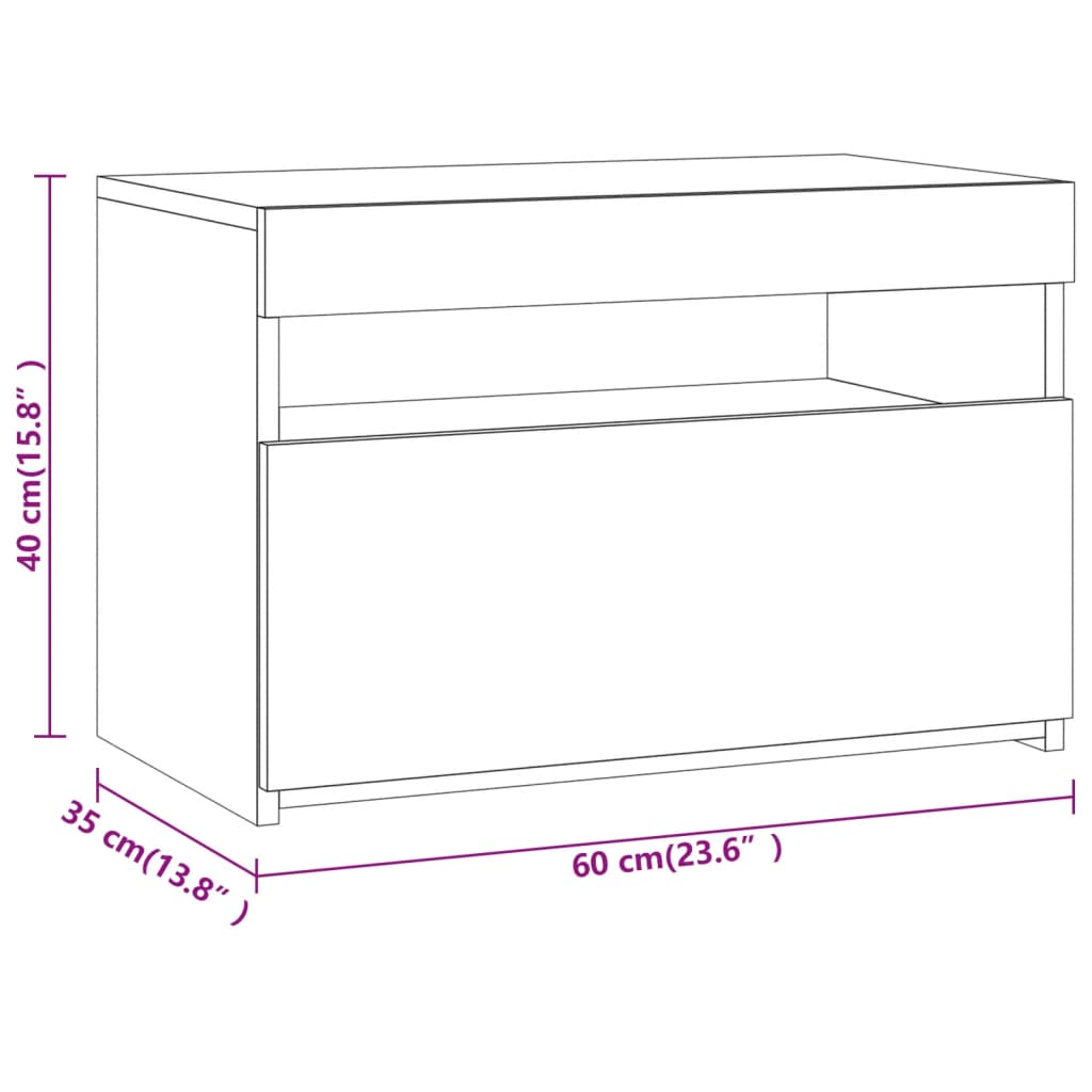 vidaXL Nachttisch mit LED-Leuchten Grau Sonoma 60x35x40 cm