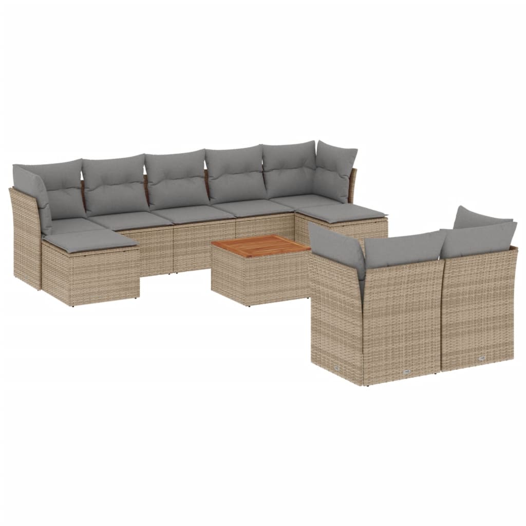 vidaXL 10-tlg. Garten-Sofagarnitur mit Kissen Beige Poly Rattan