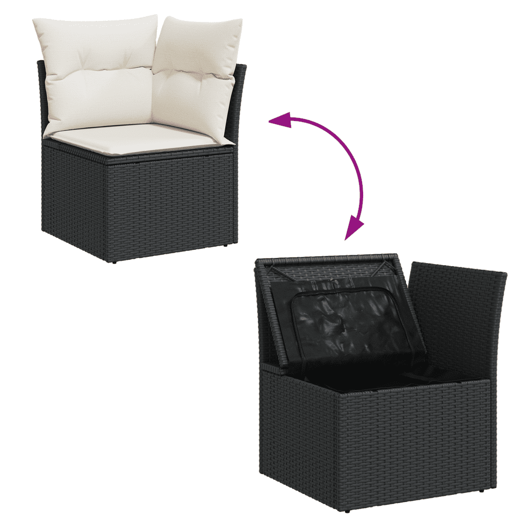 vidaXL 4-tlg. Garten-Sofagarnitur mit Kissen Schwarz Poly Rattan