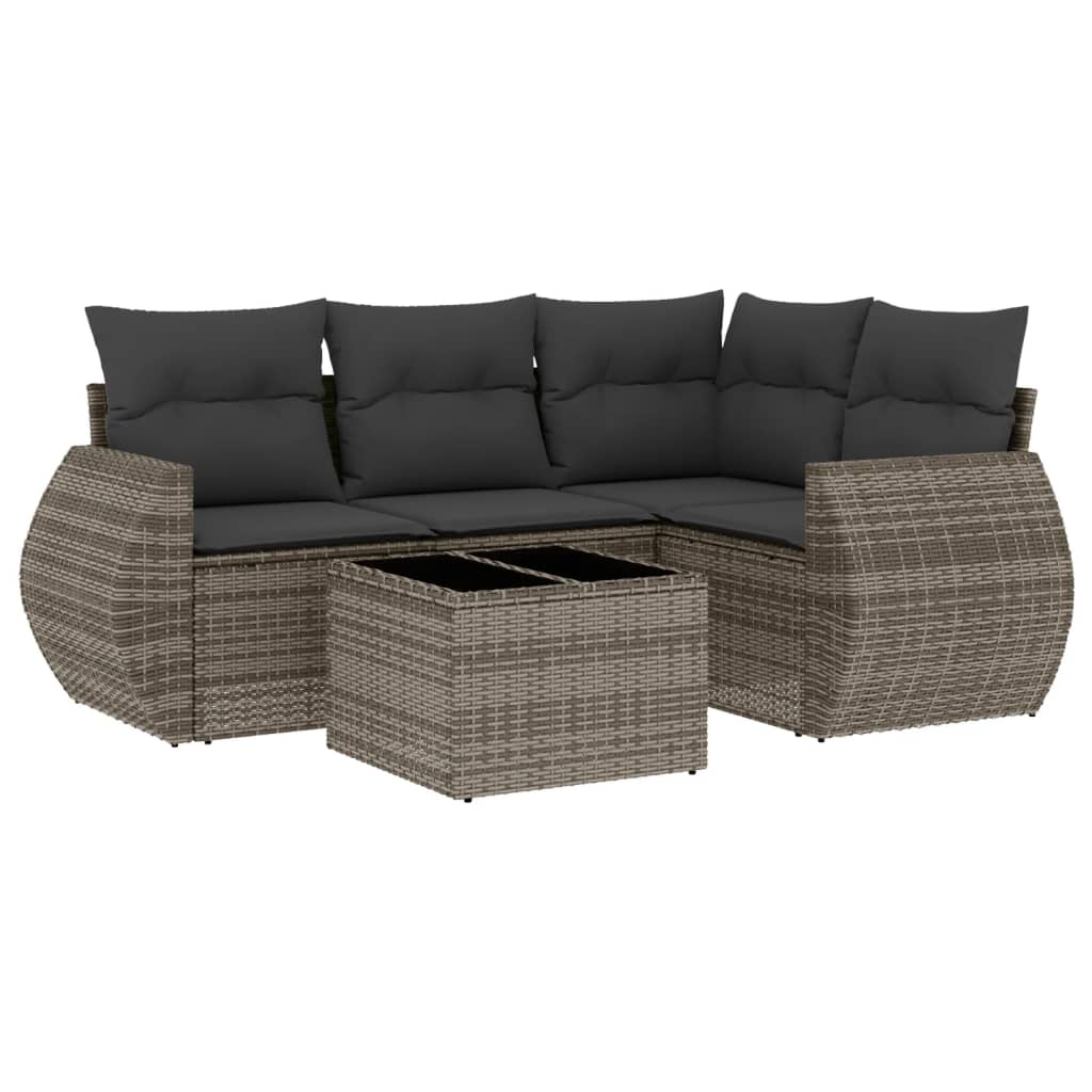 vidaXL 5-tlg. Garten-Sofagarnitur mit Kissen Grau Poly Rattan