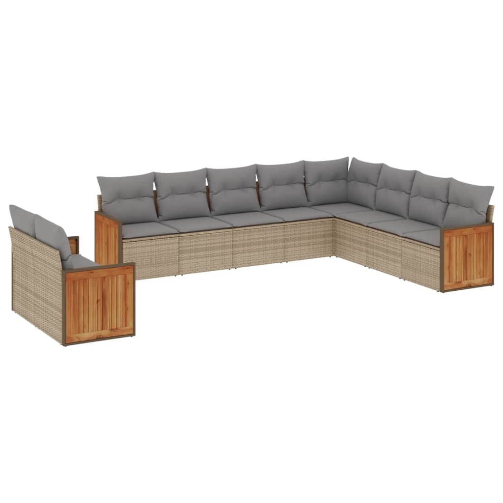 vidaXL 10-tlg. Garten-Sofagarnitur mit Kissen Beige Poly Rattan