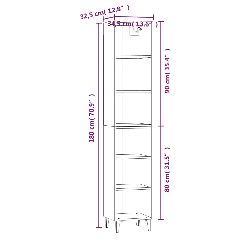 vidaXL Highboard Betongrau 34,5x32,5x180 cm Holzwerkstoff