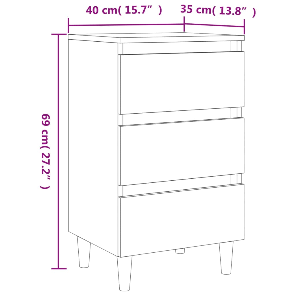 vidaXL Nachttisch mit Massivholz-Beinen Betongrau 40x35x69 cm