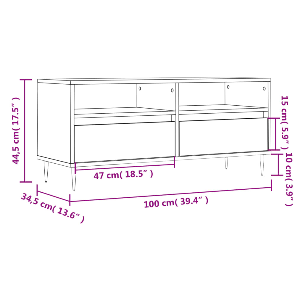 vidaXL TV-Schrank Hochglanz-Weiß 100x34,5x44,5 cm Holzwerkstoff