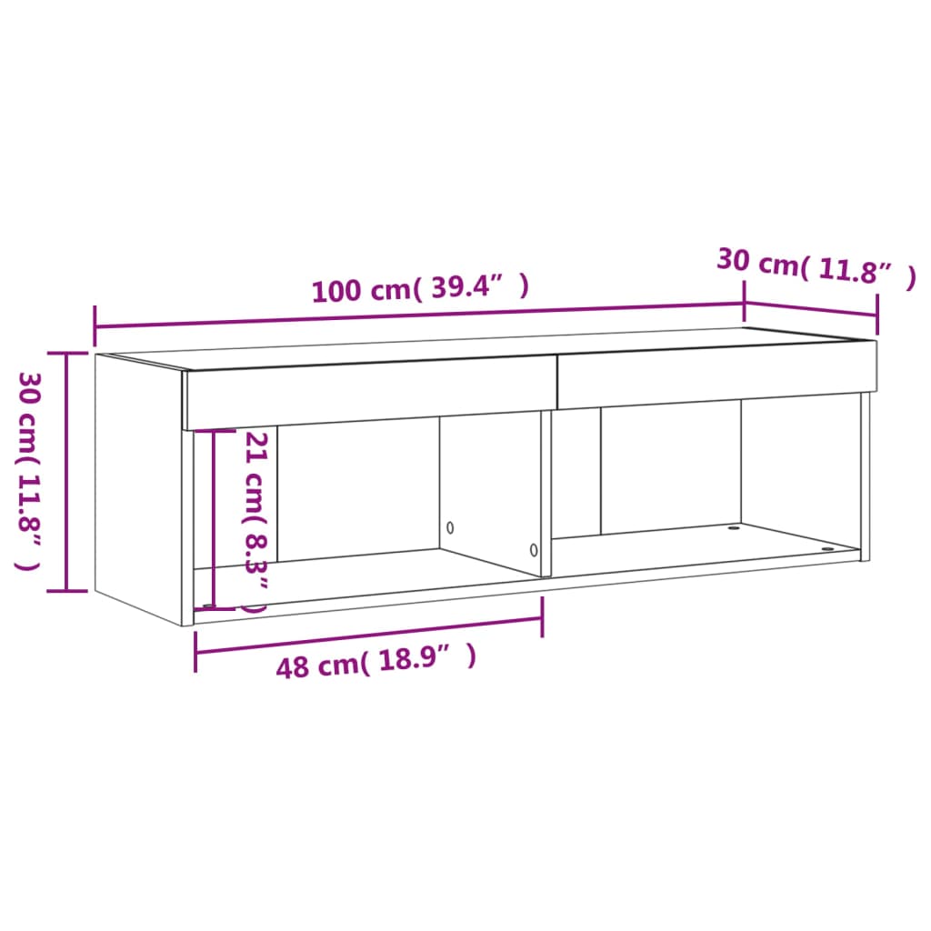 vidaXL TV-Schrank mit LED-Leuchten Weiß 100x30x30 cm