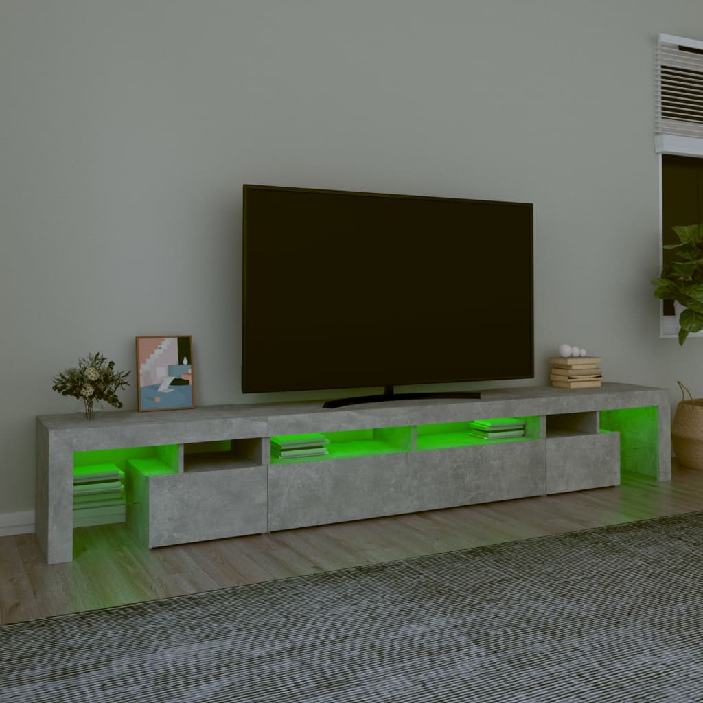 vidaXL TV-Schrank mit LED-Leuchten Betongrau 260x36,5x40 cm