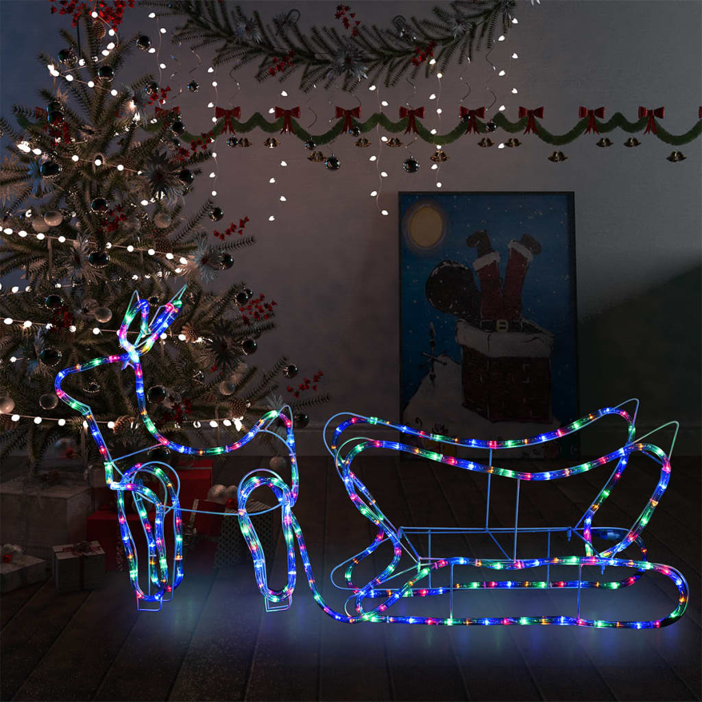 vidaXL Weihnachtsdekoration Rentiere und Schlitten Outdoor 252 LEDs