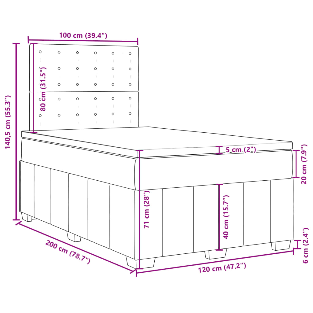 vidaXL Boxspringbett mit Matratze Schwarz 120x200 cm Stoff