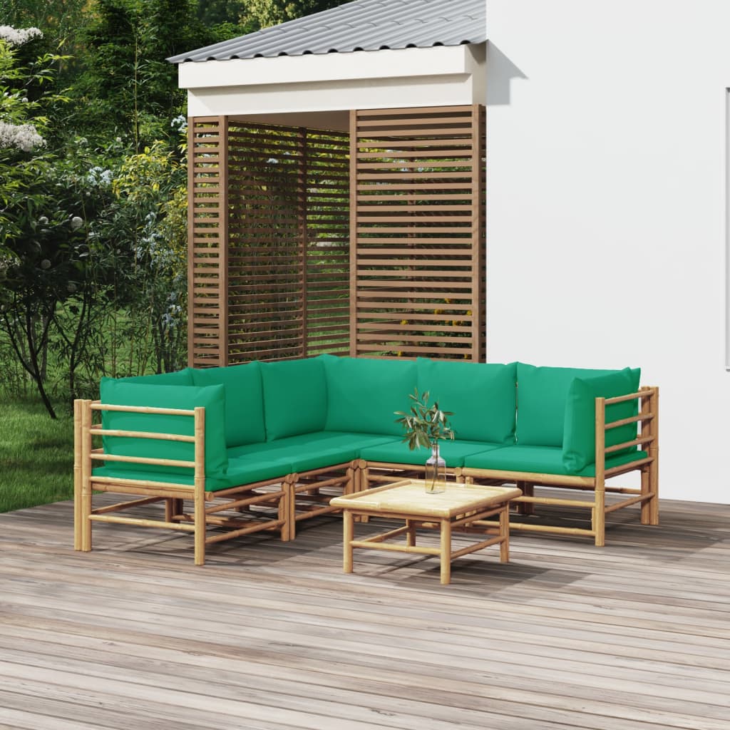 vidaXL 6-tlg. Garten-Lounge-Set mit Grünen Kissen Bambus