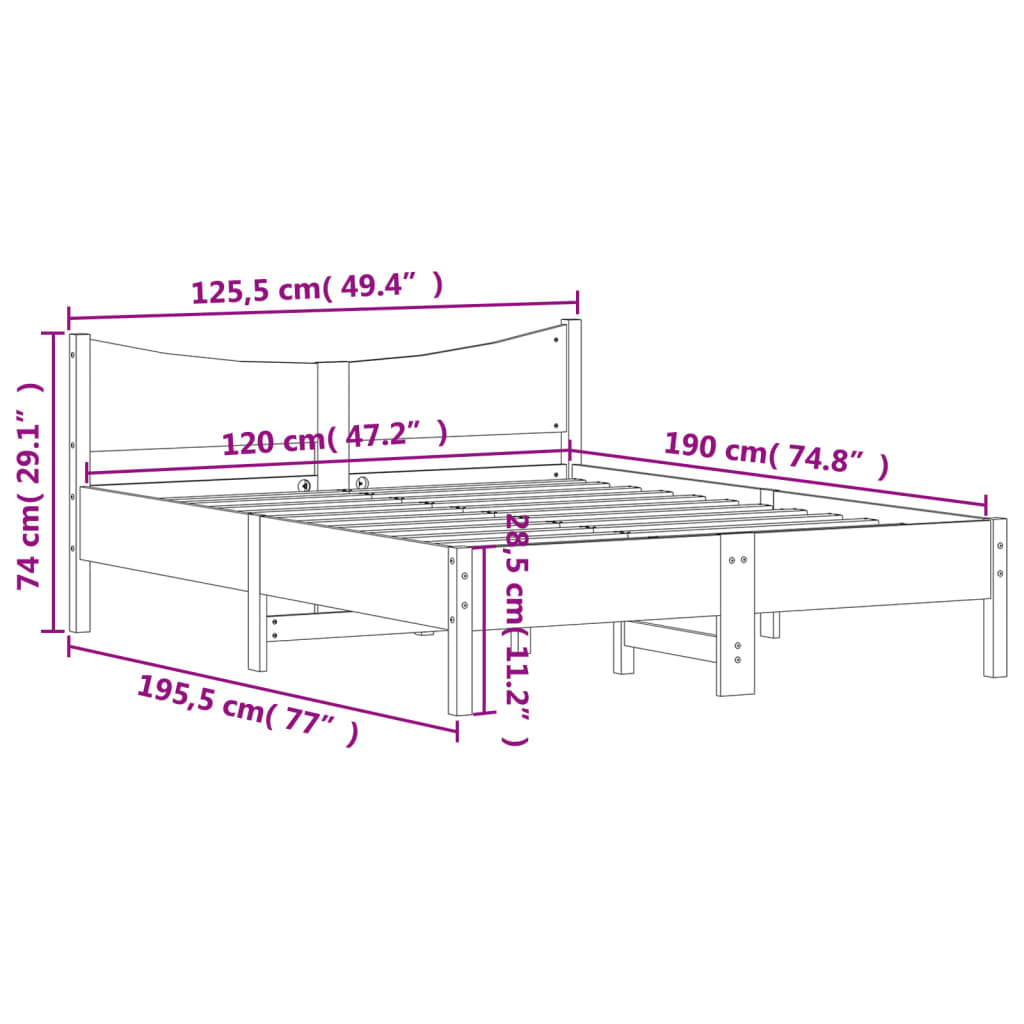 vidaXL Massivholzbett ohne Matratze Weiß 120x190 cm Kiefernholz