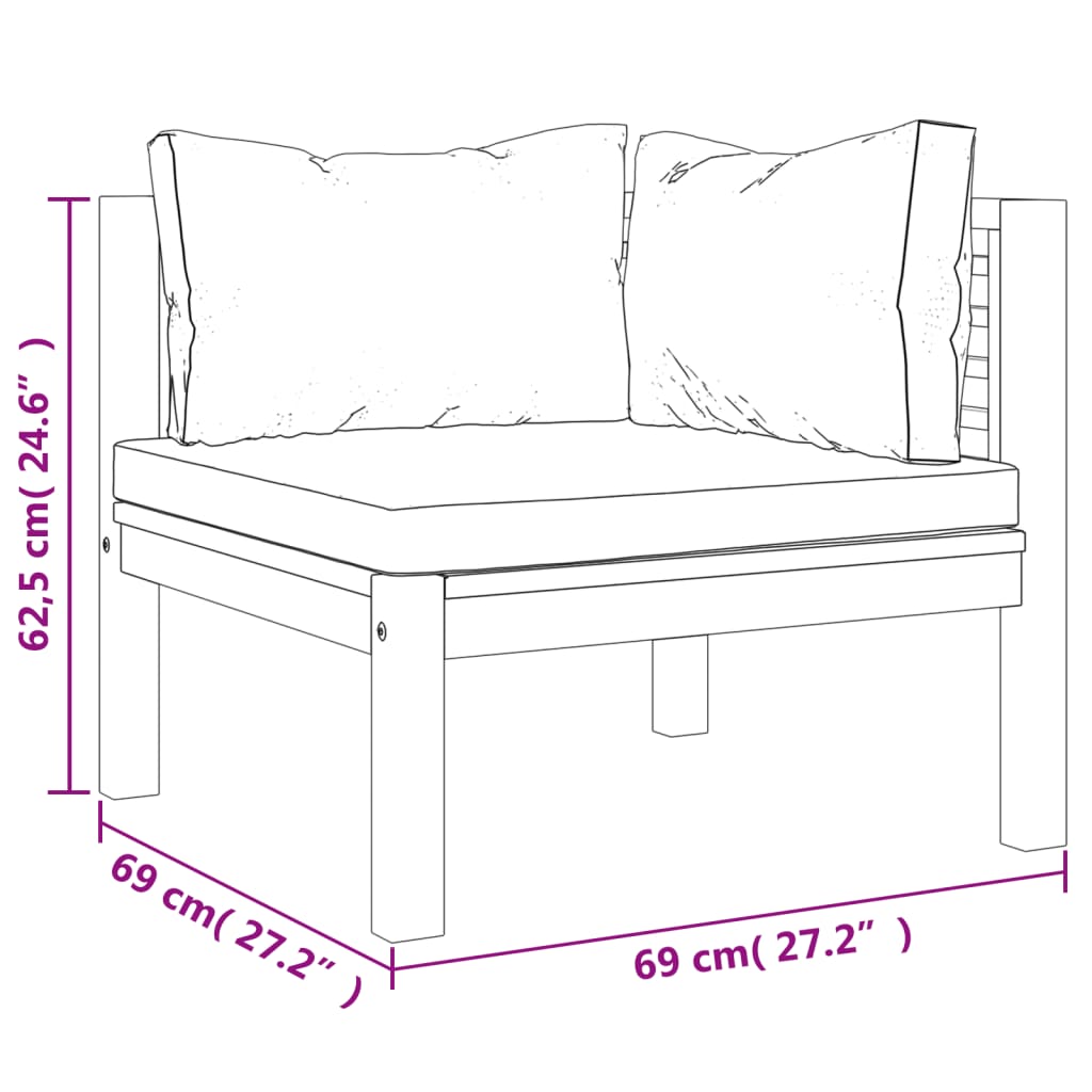 vidaXL 3-tlg. Garten-Lounge-Set mit Creme Kissen Massivholz Akazie