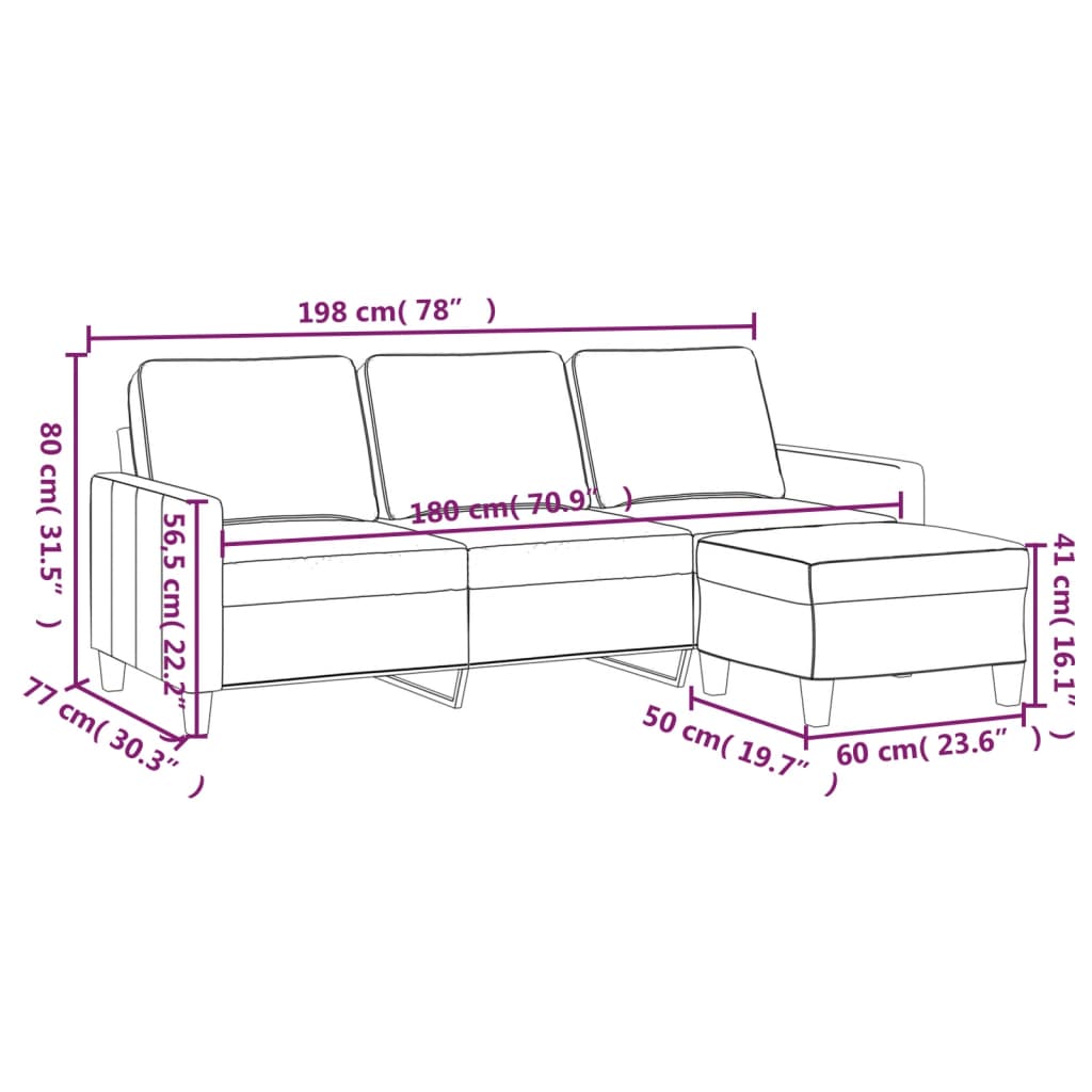 vidaXL 3-Sitzer-Sofa mit Hocker Hellgrau 180 cm Stoff