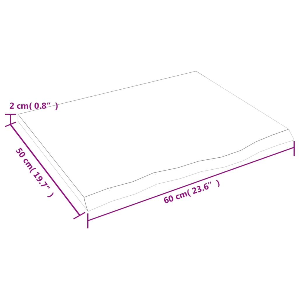 vidaXL Tischplatte 60x50x2 cm Massivholz Eiche Unbehandelt