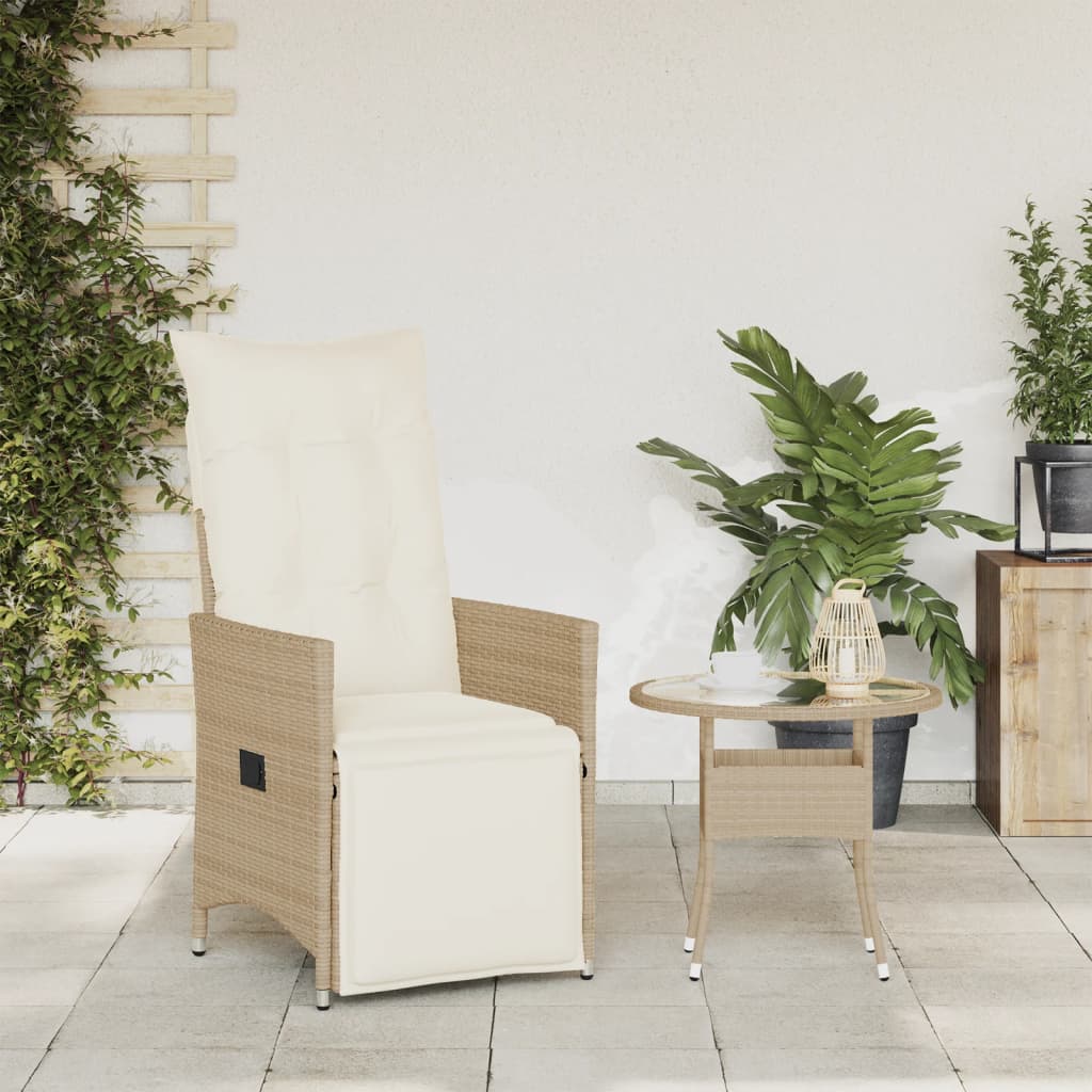 vidaXL Gartensessel mit Kissen Verstellbar Beige Poly Rattan