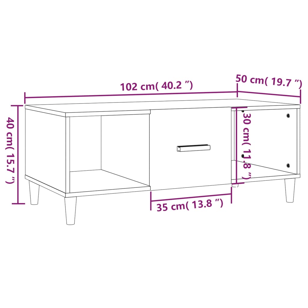 vidaXL Couchtisch Weiß 102x50x40 cm Holzwerkstoff