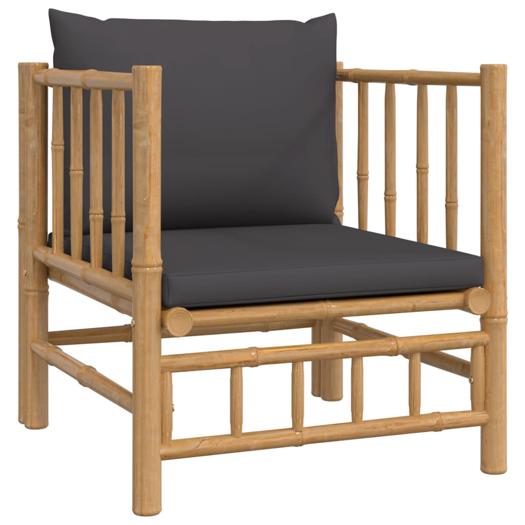 vidaXL 6-tlg. Garten-Lounge-Set mit Dunkelgrauen Kissen Bambus