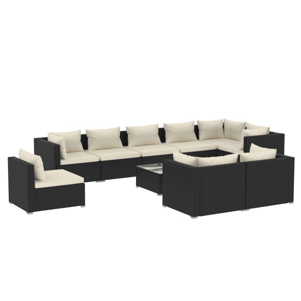 vidaXL 10-tlg. Garten-Lounge-Set mit Kissen Poly Rattan Schwarz