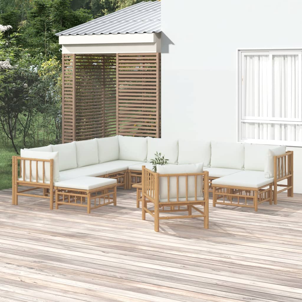 vidaXL 12-tlg. Garten-Lounge-Set mit Cremeweißen Kissen Bambus